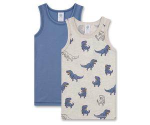 Sanetta Jungen Unterhemd, 2er Pack - Top, Shirt, ärmellos, Bio-Baumwolle, Dino 140 Beige