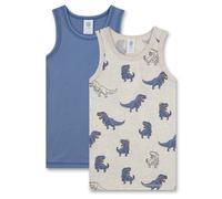 Sanetta Jungen Unterhemd, 2er Pack - Top, Shirt, ärmellos, Bio-Baumwolle, Dino Beige/Blau 140