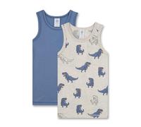 Sanetta Jungen Unterhemd, 2er Pack - Top, Shirt, ärmellos, Bio-Baumwolle, Dino Beige/Blau 140