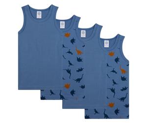 Sanetta Jungen Unterhemden, 4er Pack - Kids, Shirt, ärmellos,Baumwolle, Dino Blau / 140 140 Blau