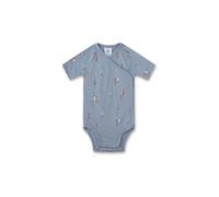 Sanetta Jungen-Wickelbody Blau| Nachhaltiger und süßer Wickelbody für Jungen aus Bio-Baumwolle. Kurzarm Body mit Burgturm-Allover |Baby Wickelbody