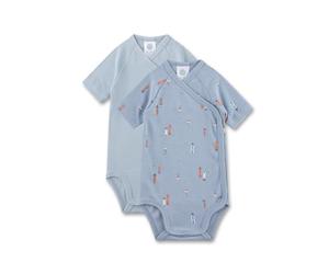 Sanetta Jungen-Wickelbody Blau| Nachhaltiger und süßer Wickelbody für Jungen aus Bio-Baumwolle. Kurzarm Body mit Burgturm-Allover |Inhalt: 2er Set Baby Wickelbody