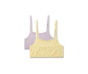 Sanetta Mädchen-Bustier Gelb | Bequemes und angenehmes Bustier aus Baumwoll-Mix Unterwäsche mit Schleifchen und Palmen-Allover Inhalt 2er Set