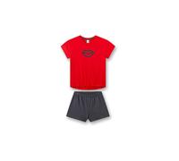 Schlafanzug SANETTA "Pyjama Pyjama Teenager Kiss kurz", Mädchen, Gr. 140, bunt (schwarz, rot), Obermaterial: 100% Baumwolle CO., Homewear-Sets Schlafanzug (43736268-140) schwarz, rot