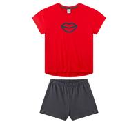 Schlafanzug SANETTA "Pyjama Pyjama Teenager Kiss kurz", Mädchen, Gr. 152, bunt (schwarz, rot), Obermaterial: 100% Baumwolle CO., Homewear-Sets Schlafanzug (43736268-152) schwarz, rot