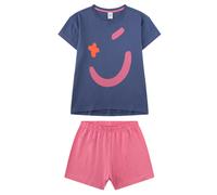 Schlafanzug SANETTA "Pyjama Pyjama Teenager Smiley kurz", Mädchen, Gr. 140, bunt (blau, pink), Obermaterial: 100% Baumwolle CO., Homewear-Sets Schlafanzug (71659614-140) blau, pink