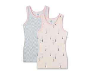 Sanetta Mädchen-Unterhemd (Doppelpack) beige, rosa Wellen & Möwen | Hochwertiges und nachhaltiges Unterhemd für Mädchen aus Bio-Baumwolle. Inhalt: 2er Set Unterwäsche für Mädchen