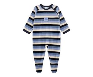 Sanetta Nicki-Schlafoverall mit Fuß Ringel 62 blau/natur