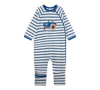 Sanetta Schlafoverall mit Klappfuß Traktor Ringel 86 blau/natur