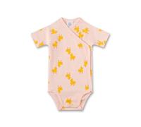Sanetta Wickelbody Kurzarm Rosa| Nachhaltiger und süßer Wickelbody für Mädchen aus Bio-Baumwolle. Kurzarm Body mit Enten -Allover |Baby Wickelbody