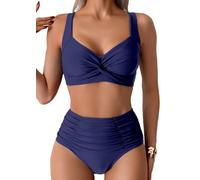 Sangdut Damen Badeanzüge Bikini Set, Bauchweg Lace Up Badeanzug Zweiteiliger Bauchweg Bademode für Damen(Blau,2XL)
