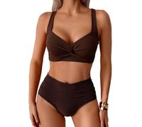 Sangdut Damen Badeanzüge Bikini Set, Bauchweg Lace Up Badeanzug Zweiteiliger Bauchweg Bademode für Damen (Kaffeebraun,L)