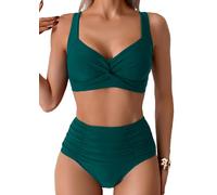 Sangdut Damen Badeanzüge Bikini Set, Sexy Bauchweg Lace Up Badeanzug Zweiteiliger Bauchweg Bademode für Damen(Türkisgrün,XL)