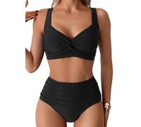 Sangdut Damen Badeanzüge Bikini Set, Sexy Bauchweg Lace Up Badeanzug Zweiteiliger Bauchweg Bademode für Damen(Schwarz,L)