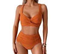Sangdut Damen Badeanzüge Bikini Set, Sexy Bauchweg Lace Up Badeanzug Zweiteiliger Bauchweg Bademode für Damen(Orange,M)