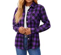 SANGTREE Mädchen & Damen Button Down Shirts Langarm Flanellhemd, 1# Lila Plaid, X-Groß