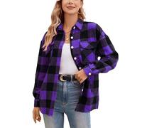 SANGTREE Mädchen Damen Plaid Flanell Shacket Casual Button Down Jacke, Karierte Jacke Lila Schwarz, XXL