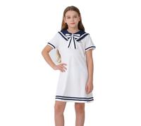 SANGTREE Mädchen Nautisches Matrosenkleid, Schuluniform, lässiges Sommerkleid, 3-14 Jahre, Weiss/opulenter Garten, 11-12 Jahre