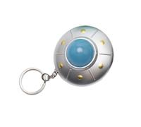 SANGXIU Niedlicher UFO-Schlüsselanhänger, LED-Licht, fliegende Untertasse, Schlüsselanhänger, kreatives Raumschiff-Modell, Schmuck, für Kinder und Erwachsene, ca. 56 x 34 mm, Silber