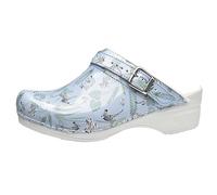 Sanita Animal Zebra offener Clog | Original handgemacht | Flexible Leder-Clogs für Damen | Anatomisch geformtes Fußbett mit weichem Schaum | Verstellbarer Fersenriemen | Hellblau | 41
