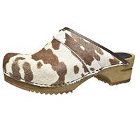 Sanita Caroline offener Clog | Original handgemacht | Leder-Holzclogs für Damen | Braun Kuh | 36 EU