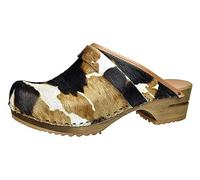 Sanita Caroline offener Clog | Original handgemacht | Leder-Holzclogs für Damen | Nachhaltige Sohle | Cognac-Kuh | 41 EU