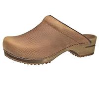 Sanita Chrissy offener Clog | Original handgemacht | Leder-Holzclogs für Damen | Braun | EU 35