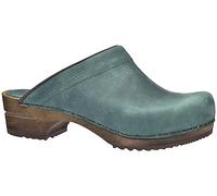 Sanita Chrissy offener Clog | Original handgemacht | Leder-Holzclogs für Damen | Nachhaltige Sohle | Dunkelgrün | 42 EU