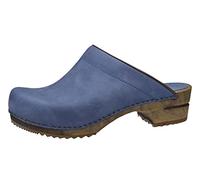 Sanita Chrissy offener Clog | Original handgemacht | Leder-Holzclogs für Damen | Nachhaltige Sohle | Taube blau | 42 EU