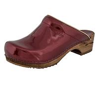 Sanita Classic offener Clog, Lackleder | Original handgemacht | Leder-Holzclogs für Damen| Bordeaux rot | 36 EU