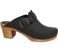 Sanita Malulo Clog | Original handgemacht | Leder-Holzclogs für Damen | Verstellbarer Riemen | Schwarz | 42 EU