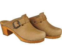 Sanita Malulo Clog | Original handgemacht | Leder-Holzclogs für Damen | Verstellbarer Riemen | Hellbraun | 39 EU