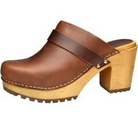 Sanita Peleni Chunk Offener Clogs | Original handgemacht | Leder-Holzclogs für Damen | 8 cm | Braun | EU 41
