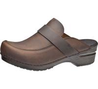 Sanita | Knaus Offener Clog | Original handgemachte, Flexible Leder Clogs für Damen | Anatomisch geformtes Fußbett mit weichem Schaum | Dunkelbraun | 41 EU