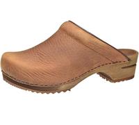 Sanita Chrissy offener Clog | Original handgemacht | Leder-Holzclogs für Damen | Braun | EU 36