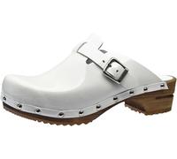 Sanita Krisla offener Clog | Original handgemacht | Leder-Holzclogs für Damen | Nachhaltige Sohle | Weiß | 40 EU