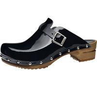 Sanita Krisla offener Clog | Original handgemacht | Leder-Holzclogs für Damen | Nachhaltige Sohle | Schwarz | 40 EU