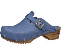 Sanita Kristel offener Clog | Original handgemacht | Leder-Holzclogs für Damen | Nachhaltige Sohle | Taube blau | 40 EU