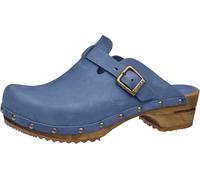 Sanita Kristel offener Clog | Original handgemacht | Leder-Holzclogs für Damen | Nachhaltige Sohle | Taube blau | 40 EU