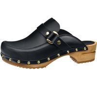Sanita Lillen offener Clog | Original handgemacht | Leder-Holzclogs für Damen | Nachhaltige Sohle | Schwarz | 36 EU