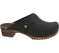 Sanita Ursana offener Clogs | Original handgemacht | Leder-Holzclogs für Damen | Schwarz | EU 37