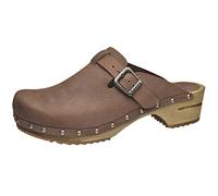 Sanita Hartwig offener Clog | Original handgemacht | Leder-Holzclogs für Männer | Braun | EU 46