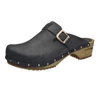 Sanita Hartwig offener Clog | Original handgemacht | Leder-Holzclogs für Männer | Schwarz | EU 46