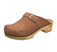 Sanita Hedi offener Clog, Wildleder | Original handgemacht | Leder-Holzclogs für Damen | Braun | 37 EU