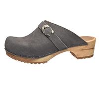 Sanita Hedi offener Clog, Wildleder | Original handgemacht | Leder-Holzclogs für Damen | Dunkelgrau | 41 EU