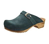 Sanita Hedi offener Clog, Wildleder | Original handgemacht | Leder-Holzclogs für Damen | Dunkelgrün | 40 EU
