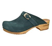 Sanita Hedi offener Clog, Wildleder | Original handgemacht | Leder-Holzclogs für Damen | Dunkelgrün | 42 EU