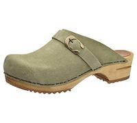 Sanita Hedi offener Clog, Wildleder | Original handgemacht | Leder-Holzclogs für Damen | Grün | 41 EU