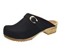 Sanita Hedi offener Clog, Wildleder | Original handgemacht | Leder-Holzclogs für Damen | Schwarz | 38 EU