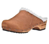 Sanita Hese offener Clog | Original handgemacht | Leder-Holzclogs für Damen | Nachhaltige Materialen | Braun | 39 EU